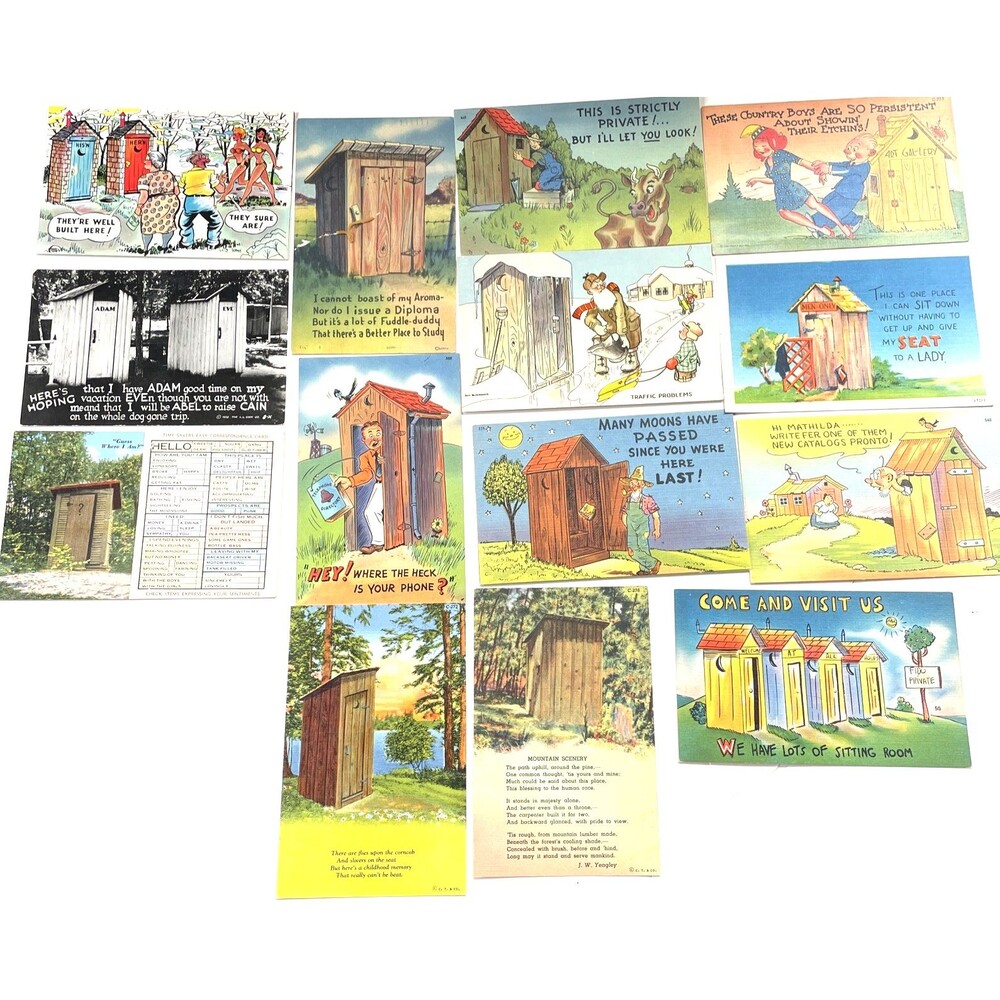 Outhouse Postcard Lot 15pcs Some Linen Funny Cartoon Ephemera